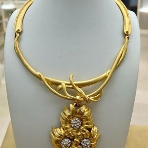 Vintage Gold Flower Statement Necklace